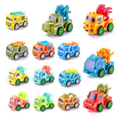 SeventhDuck Mini Cars 14PCS, Pull Back Racing Toy Car Set, Racing Toy Vehicles Mini City Cars with Roadblocks and Characters, Party Favors Birthday for Boys Girls Kids