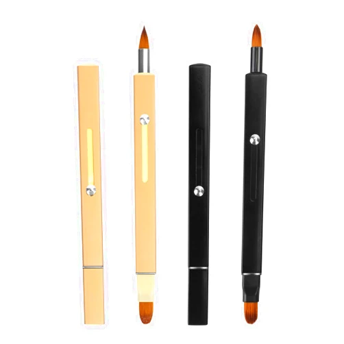 Unaone Retractable Lip Brush for Lipstick, 2 Pieces Double-ended Lip Applicator with Cap, Portable Lip Liner Brush Lip Gloss Eyeshadow Smudge Concealer Brush (Black/Gold)