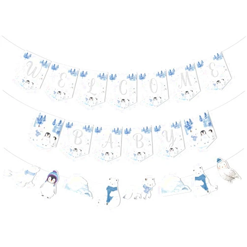Jollyboom Winter Animal Baby Shower Decorations for Boys Girls, Arctic Polar Animals Banner Garland Welcome Baby Banner Penguin Seal Bear Owl Arctic Fox Polar Bear for Baby Shower Party