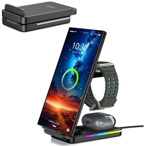 NeotrixQI Wireless Charging Station for Samsung Galaxy S24 Ultra, Charger for Samsung Watch 7 Ultra, 3 in 1 Foldable Wireless Charger for Galaxy S24/S23/S22/Note 20/Galaxy Watch 6/5/4/Buds (for Travel)