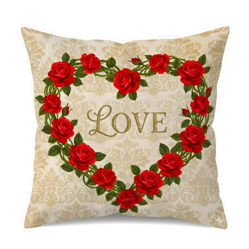 UZFNY Valentines Day Pillow Covers 18x18 Inch Love Heart Wreath Cushion Case Vintage Red Rose Floral Throw Pillow Cover Double-Sided Home Sofa Couch Bedroom Decor