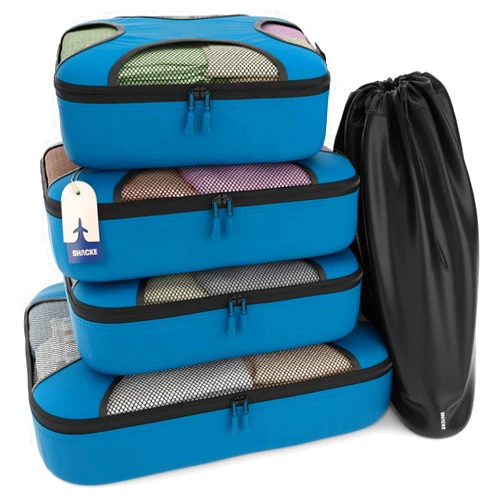 Shacke Premium 5 Packing Cubes Set - Lightweight Mesh Travel Luggage Organizers with Laundry Bag, 5-Piece Suitcase Storage System (Gentlemen's Blue)