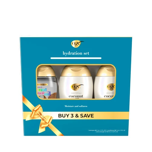 OGX Giftset Nourishing + Coconut Milk Shampoo & Conditioner & Extra Strength Damage Remedy + Coconut Miracle Oil Penetrating Hair Oil (3pc Hydration Set)