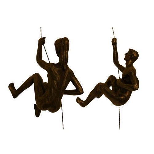 Haute Collage 2x Large Climbers 1x Male and 1x Female Wall Hanging Rock Climbing Couple Hanging on Wire Ornaments Figures Wall Hanging Statues Art
