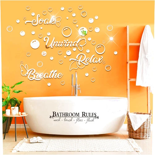 Tarklanda 60 Pieces 3D Acrylic Mirror Wall Stickers Decor, Bathroom DIY Removable Mirror Wall Decals Sticker Decor Circle Bubbles for Bathroom Bedroom Living Room Home Decoration (Silver)