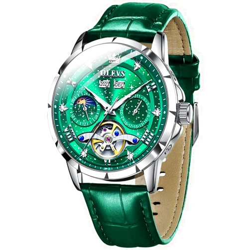 OLEVS Mens Automatic Watches Self-Winding Starry Sky Diamond Skeleton Luxury Wrist Watch Waterproof Luminous