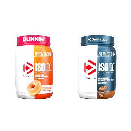 Dymatize ISO100 Hydrolyzed Protein Powder, 100% Whey Isolate, Dunkin' Glazed Donut Flavor, 20 Servings & ISO100 Hydrolyzed Protein Powder, 100% Whey Isolate Protein, 25g of Protein, 5.5g BCAAs