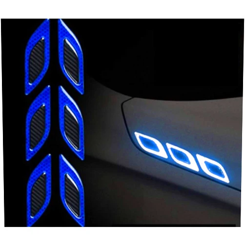 TRUE LINE Automotive Carbon Fiber Reflective Door Fender Flare Marker Trim Molding 6PC (Outer Blue)