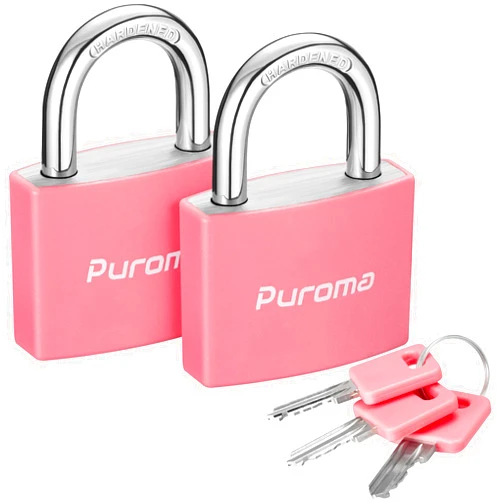 Puroma Lock Keyed Padlock, 2 Pack Aluminum Locks with 3 Keys Alike, 1.1 Inch Locker Lock 43mm Small Padlocks for Gate, Fence, Shed, Toolbox, School Gym Locker (Pink)
