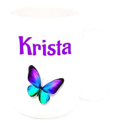 Bouncing Brick Designs Krista Coffee Mug - Personalized Butterfly Ceramic Cup with Name, Custom Mug, Customized Birthday/Christmas Gift, Holiday Present, 11 Oz