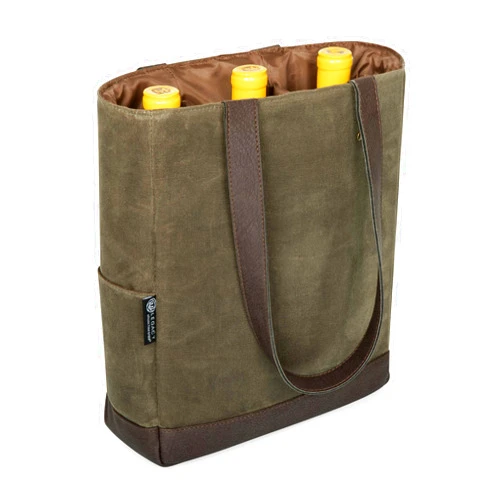 PICNIC TIME Legacy - a Picnic Time Brand, Bottle Insulated Wine Bag, Distressed Waxed Canvas Wine Tote Bag, Wine Gift Bag