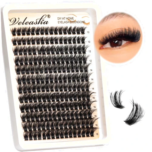 Veleasha Lash Clusters, 80D Fluffy Individual Lashes, 10-18mm D Curl Volume Eyelash Clusters, 192PCS Lash Extension, Thick Cluster Eyelash Extensions, Soft DIY Cluster Lashes at Home(S-80D,10-18MM)