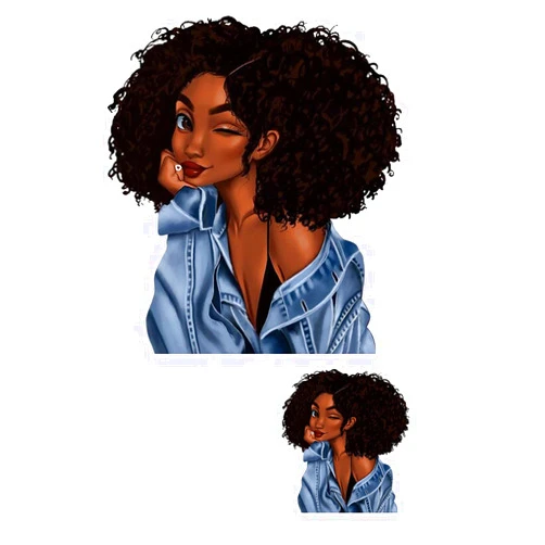 WORLD OF PATCHES 2 Pcs Iron on Patches for Clothing Design Black African Girl Heat Transfer Decals for T- Shirt Backpacks Jackets Clothes DIY Washable Iron on Transfer Stickers (Big-Small)