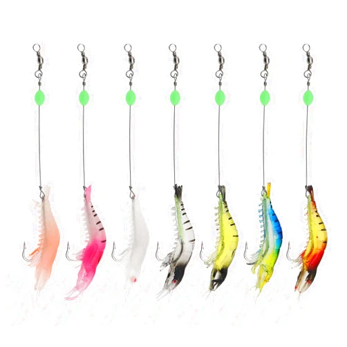 SING F LTD 7PCS Luminous Shrimp Lure 7 Colors Shrimp Bait Shrimp Lures Fishing Bait with Hooks Fishing Tackles for Freshwater Saltwater Bass Trout Catfish Salmon