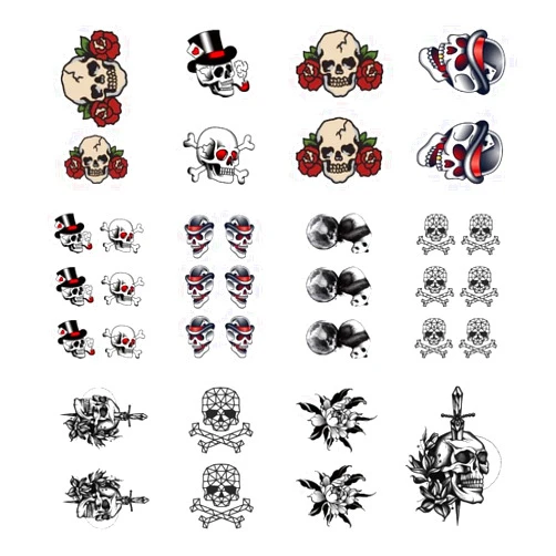 SanerLian Skull Temporary Tattoo Sticker Waterproof Halloween Vintage Adult Men Women Hand Arm Shoulder 10.5X6cm Set of 12 (SF242)