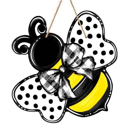Deroro Bumble Bee Spring Summer Front Door Sign, Polka Dot Farmhouse Wood Door Hanger Outdoor Outside Porch Decor, Buffalo Plaid Check Bow Wooden Wreath Indoor Wall Hanging Decoration