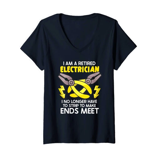 Retired Electrician Retiree Retirement Pensioneer Womens Electrician Electrical Engineer Lineman Electrical V-Neck T-Shirt