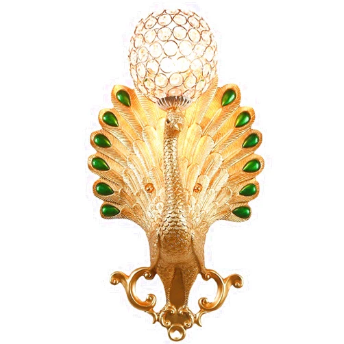 CEKUXPS Modern Resin Peacock Light Wall Sconce, Gold Crystal Wall Lamp, 20.4