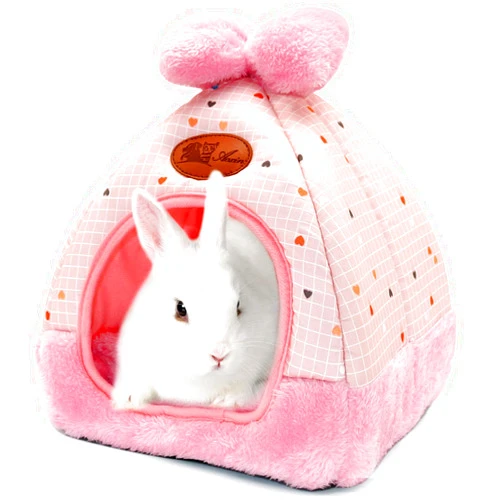 YUEPET Bunny Bed Warm Guinea Pig Cave Beds Cute Bowknot House Big Hideouts Cage Accessorie for Dwarf Rabbits Hamster Bunny Ferrets Rats Hedgehogs Chinchilla (Pink)