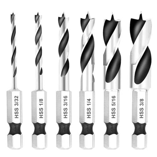 Eyech 6Pcs Brad Point Drill Bits Stubby Drill Bit Set for Wood |Spiral Twist Bit 1/4