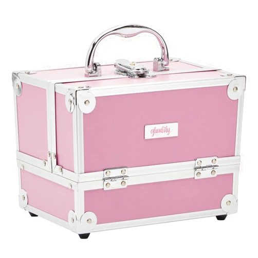 Glamlily Pink Makeup Train Case with Lock and 2 Keys, 3-Tier Cosmetic Storage Box
