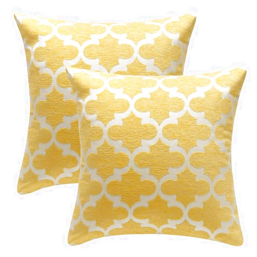 STARSCITY Set of 2 Square Decorative Throw Pillow Cases 100% Cotton Soft Microfiber Outdoor Cushion Covers 18 X 18 for Sofa Bedroom Throw Cushion Cover (Yellow, 18x18 inches)