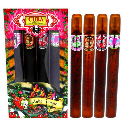 Cuba Jungle 4 Pieces Gift Set for Women, (Snake + Tiger + Zebra + Heartbreaker 4×1.17 Ounce Eau de Parfum Spray)