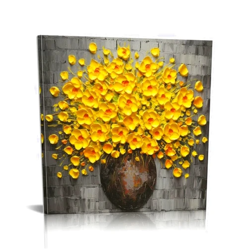 ARISTURING Epicler 16x16in Hand-Painted 3D Yellow Flower Art Oil Painting, Modern Flower Canvas Wall Painting, Contemporary Abstract Canvas Oil Painting Home Wall Decoration pattern3