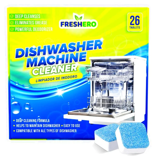 Freshero Dishwasher Cleaner and Deodorizer Tablets 26-Pack, Deep Cleaning Descaler for Dishwasher Machine, Heavy Duty, Septic Safe, Removes Grease & Build-ups, 1 Year of Cleaning Supplies (No Scent)