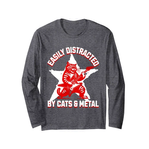 Paws Under the Moon - Cat Lovers Gifts Cats and Metal Fan Music Metalhead Heavy Rock Star Cat Funny Long Sleeve T-Shirt
