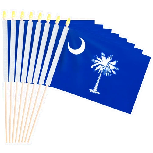 Geodurn Pack of 20, Handheld South Carolina State Flags 5x8 Inch - Small of Palmetto SC Flags on Wood Sticks with Spear Top, Mini South Carolinian Flag for Elections, Independence Day Celebrations