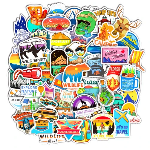 MonEnfance 150PCS Camping Stickers for Water Bottles, Outdoor Adventure Stickers Vinyl Waterproof Stickers Packs Laptop Decals Travel Hiking Stickers for Bike Bumper Suitcase Luggage Car Wilderness Nature Decals