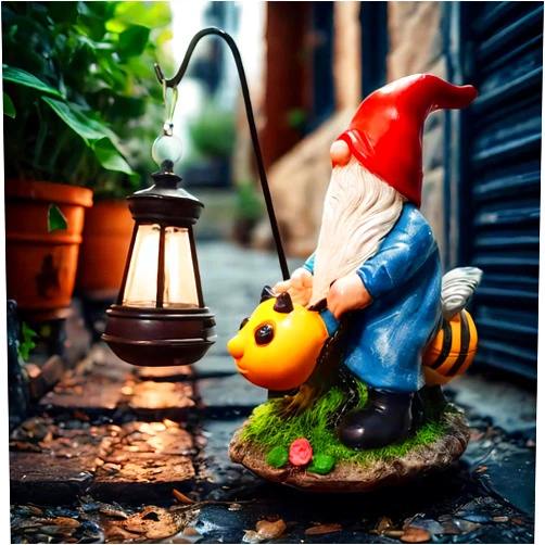 Generic Bee Gnome Statue Outdoor Garden Solar Light,Gnome Ride Bee Resin Figurine,Study Gnome Decor,Patio Yard Lawn Gnome Figurine,Collectible White Beard Dwarf Funny Figurine,Gifts for Women ﻿