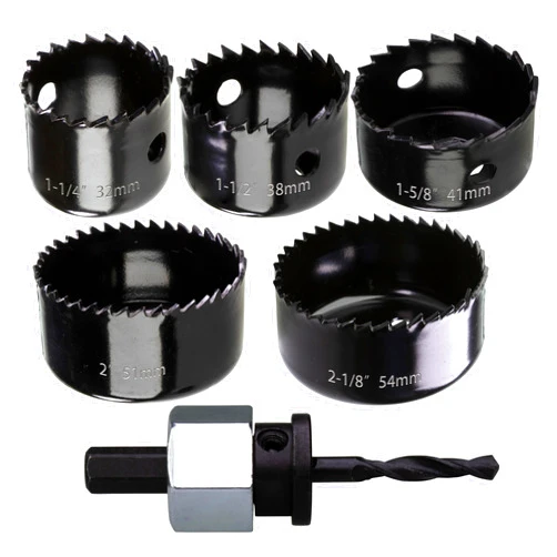 Wowsupm 1-1/4, 1-1/2, 1-5/8, 2, 2-1/8” Carbon Steel Hole Saw Set with 1 Mandrel for Soft Wood PVC Panel Plastic, MDF