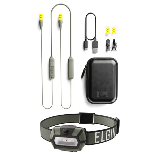 Elgin Discord Bluetooth Earplug Earbuds & Thunder-Scout Headlamp Bundle, OSHA Compliant Noise-Isolating Wireless Headphones and 200 Lumen LED Headlight, Weatherproof for Camping and Industrial Work