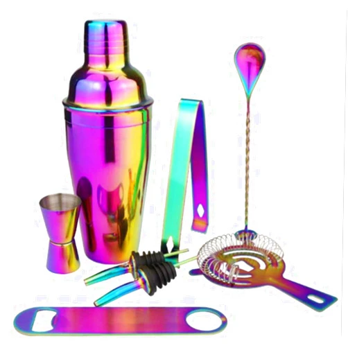 XuoAz 8Pcs Rainbow-Cocktail-Shaker-Set Professional Bartender-Muddler-Kit​ Stainless-Steel Bar-Tool for Party/Home