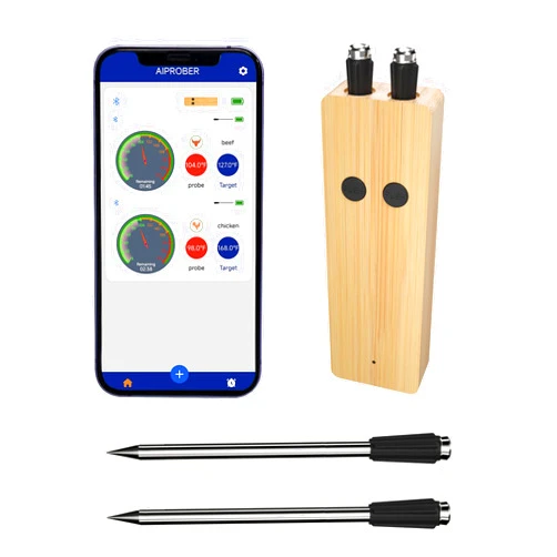 XiaYchaug Wireless Meat Thermometer 2 Probes, 500FT Long Wireless Range Thin Probes APP Control Bluetooth Meat Thermometer, Digital Food Thermometer for BBQ, Grill, Roast, Smoker, Oven, Kitchen