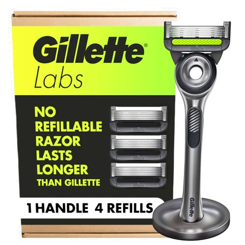 GilletteLabs with Exfoliating Bar by Gillette Razor for Men - 1 Handle, 4 Razor Blade Refills, Includes Premium Magnetic Stand