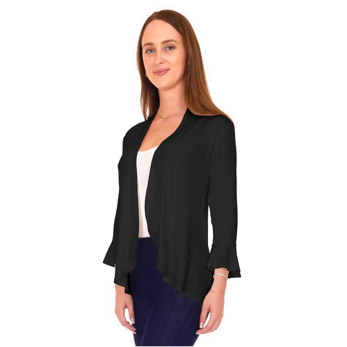 The DFF Shop DFF Shop Women's 3/4 Length Flare Sleeve Ruffles Hem Open Cardigan (Size: S-5X)