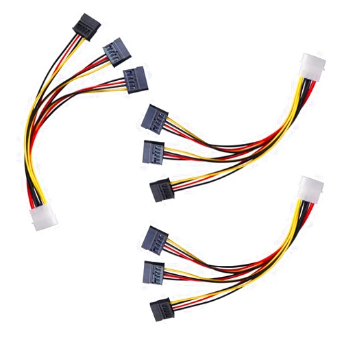 ThtRht 3 Pack 4Pin Molex to 3X Sata 15Pin Splitter Connector Power Supply Cable Adapter Male LP4 4 Pin IDE to HDD Hard Drive ATA Female Port for Additional Multi Caddy Computer PC Desktop