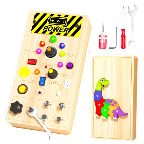 MGparty Toddler Busy Board, Baby Wooden Montessori Toys with LED Light, Travel Fine Motor Sensory Toys for Boys Girls Age 1+ Year Old