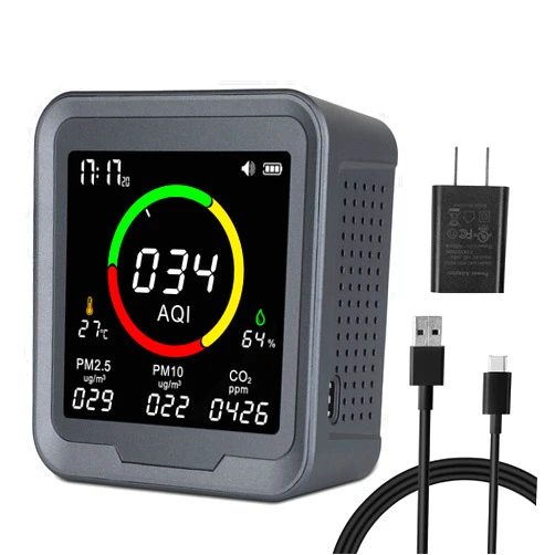 Chaoos 6-in-1 Indoor Air Quality Monitor, Detects CO2, PM2.5, PM10, AQI, Temp and Humidity, AQI Monitor with Alarm, CO2 Monitor for Home, Cellars, Grow Tents, Offices