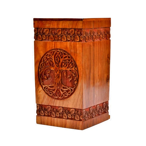 Tamanna crafts Rosewood Urn for Human Ashes - Tree of Life Wooden Box - Personalized Cremation Urn - Handcrafted Large Wooden Urn Box (S(8x4.75') 115Cu)