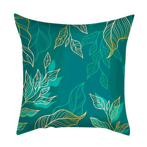 KUKNOS 18X18 Green Decorative Pillow Cover Gold Leaf Couch Pillow Cover Plant Sofa Pillow Cover for Living Room Bedroom 1PC