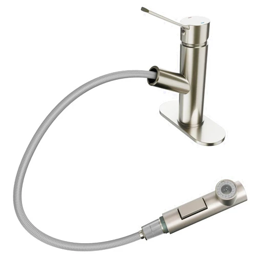 Beati Faucet Pull Out Bathroom Faucet for Large Undermount Sink - Single Handle Vanity Faucet 1 Hole with Pull Out Sprayer, Brushed Nickel