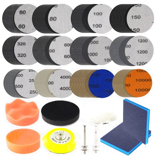 CKFCXC 120pcs 3 Inch Sandpaper Grit 60-10000 Wet Dry Sander Sheets with 1/4