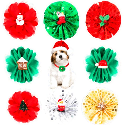 Frienda 8 Pieces Dog Collar Embellishment Dog Bow Tie Collar Flower Attachment Bows Dog Collar Slide Charms for Thanksgiving Christmas Small Medium Dogs Cats Puppy Pet Grooming Accessory
