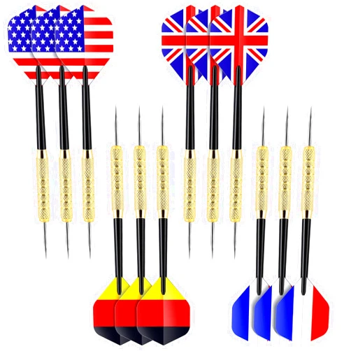 Ohuhu Steel Tip Darts, Professional Metal Darts with National Flag Flights (4 Styles) - Dart Metal Tip Set, 12 Pcs Metal Dart, Darts for Dartboard with 3 Free PVC Dart Rods
