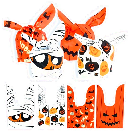KOCOVIMI 100Pcs Halloween Treat Bags,4 Style New and Best Small Candy Bags Treat Bags for Kids, Cute Rabbit Ear Goody Bags Halloween Bags for Trick or Treat Goodie Party Cookie Bags for Halloween Party