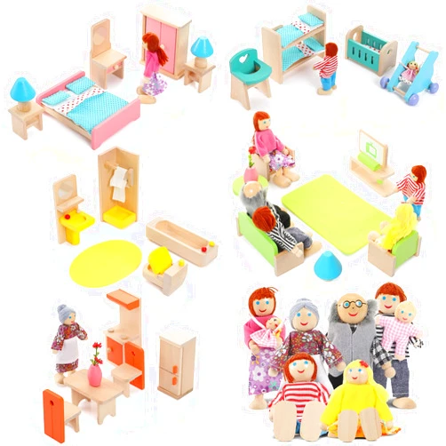 Sumind Wooden Dollhouse Furniture Doll House Furnishings with 8 Pieces Winning Doll Family Set, Dollhouse Accessories for Miniature Dollhouse, Family Figures Imaginative Play Toy (Cute Style)
